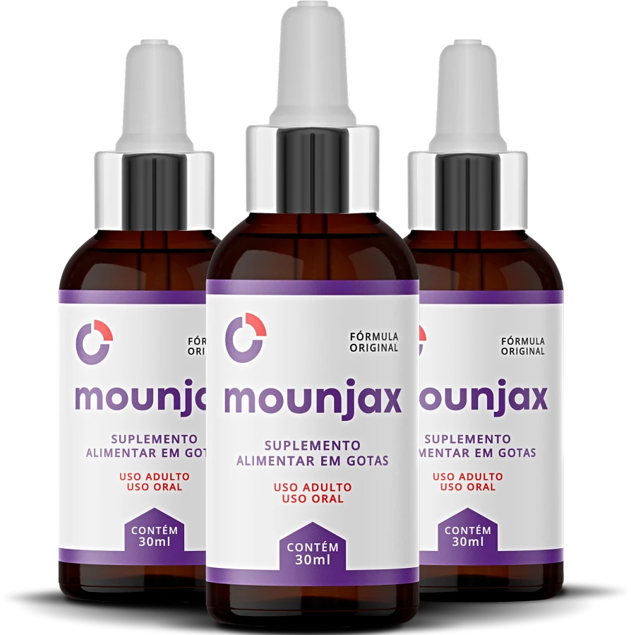 Três frascos Mounjax de 30ml — suplemento alimentar em gotas
